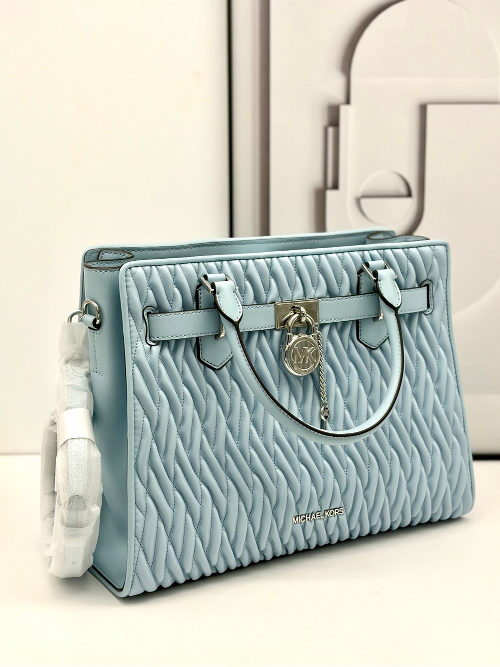 Michael Kors Hamilton Medium Satchel Crossbody Bag Pale Blue NWT - Picture 8 of 12